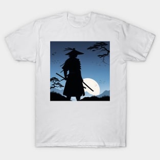 Samurai with the moon silhouette T-Shirt